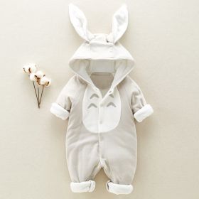 The new cotton padded cotton baby romper thickened chinchilla hooded cotton baby Onesies newborn go climbing clothes (Option: Gray-90CM)