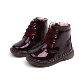 Children's Martin boots ankle boots (Option: Wine red-27)