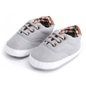 Solid color casual lace soft bottom baby canvas shoes baby shoes toddler shoes (Option: light gray-12cm)