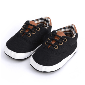 Solid color casual lace soft bottom baby canvas shoes baby shoes toddler shoes (Option: black-12cm)
