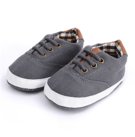 Solid color casual lace soft bottom baby canvas shoes baby shoes toddler shoes (Option: Dark grey-12cm)