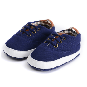 Solid color casual lace soft bottom baby canvas shoes baby shoes toddler shoes (Option: Dark blue-12cm)